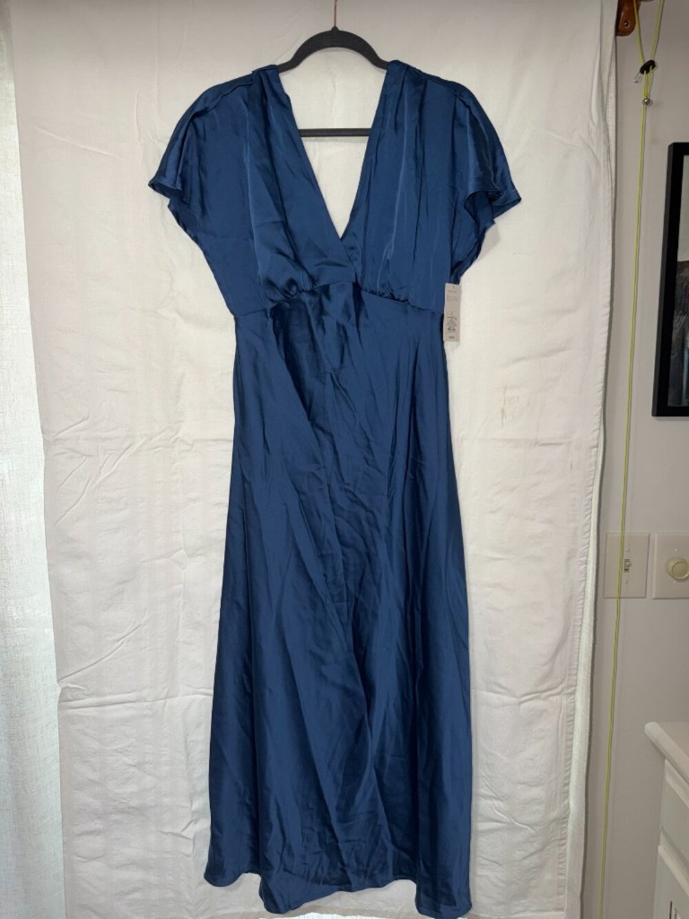 A New Day Women's Blue Satin Flutter Short Sleeve Maxi A-Line Dress Size S NWT